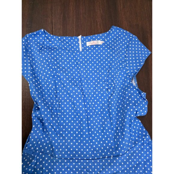 Dressy Star Blue Polka Dot Dress Swing Dress Fit & Flare Rockabilly Size 2XL - Picture 3 of 7